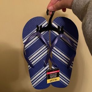 Blue and White stripe flip flops